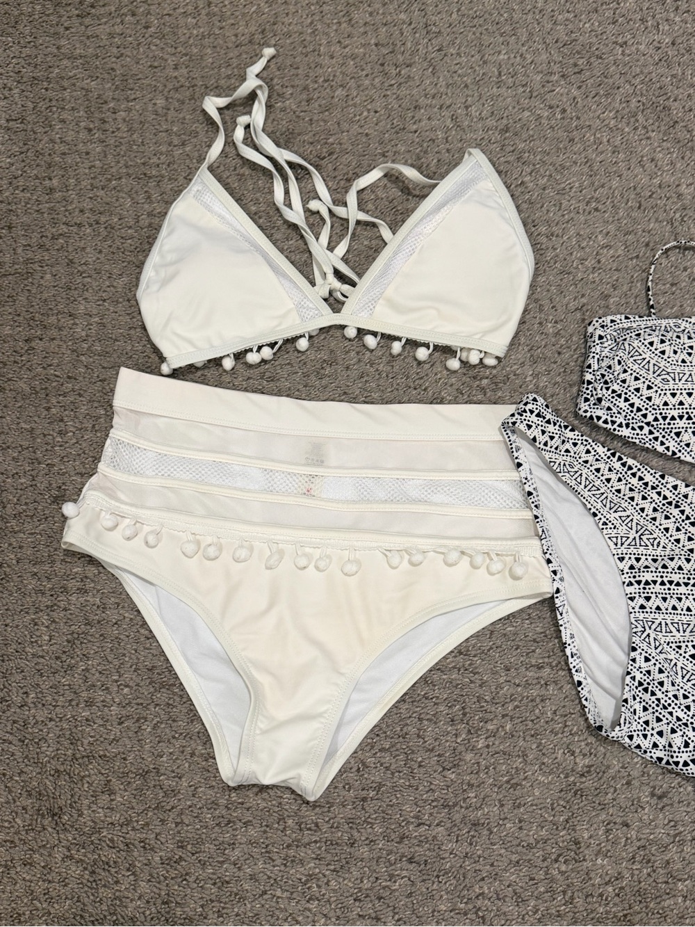 Two-Piece Bikini Sets in White and Black Pattern with Pink Accent - Picture 3 of 5